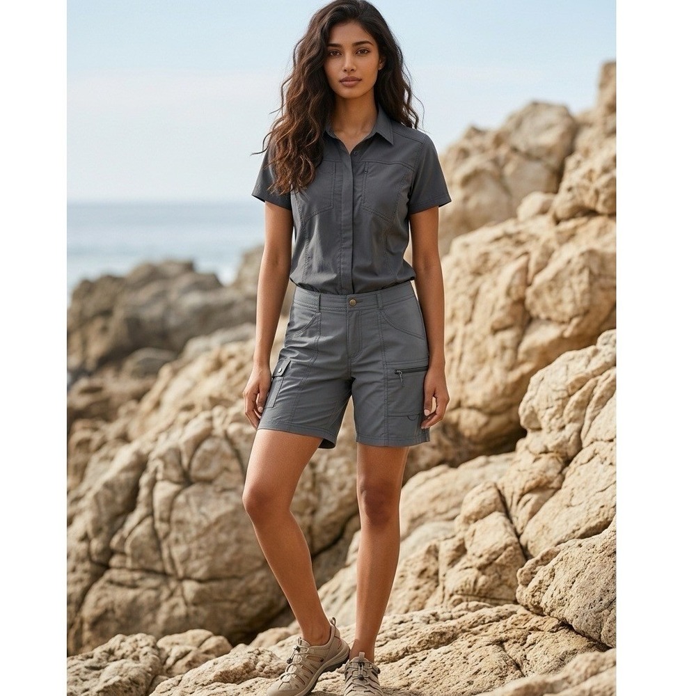 Title Nine Womens Gray Hiking Cargo Shorts Size 12 Nylon Blend Outdoor Utility